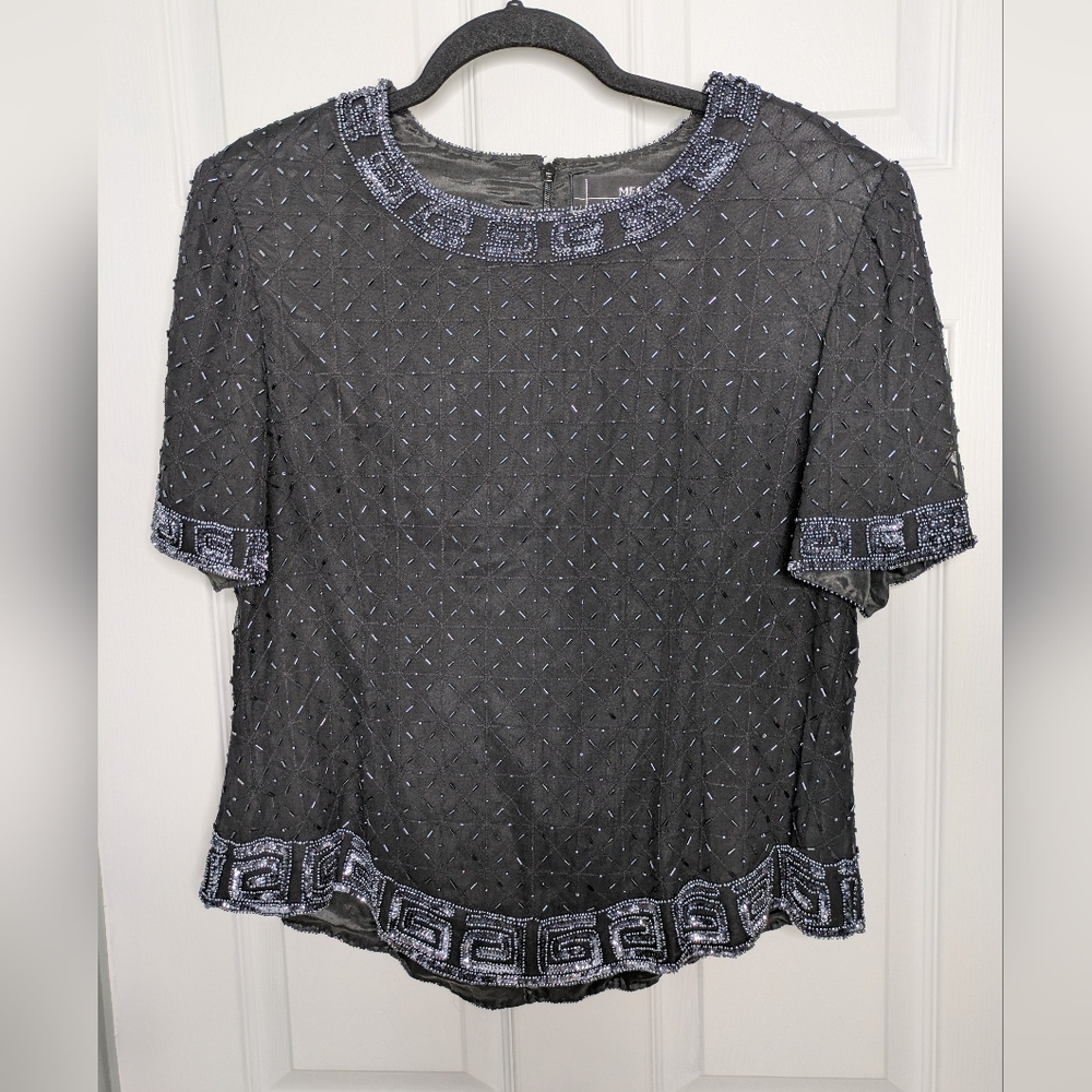 Vintage Black Beaded Women's Top Size XL Mes Ami
